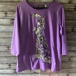 Bob Mackie Women's Long-Sleeved Top Size L Purple "A Walk In The Park" NWT